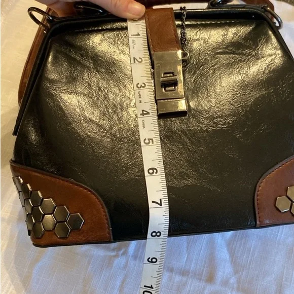 Black and Brown Handbag with Silver Accents - Picture 12 of 14